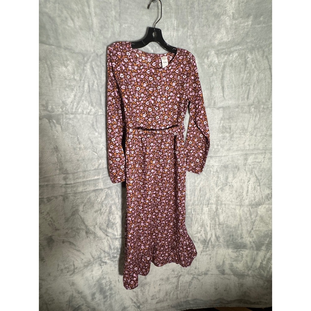 Carters Kid Girls Brown Floral Long Sleeve Ruffle Hem Midi Dress Size 7 7A